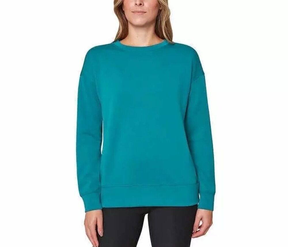 Mondetta Women's S Drop Shoulder Scuba Crewneck Relaxed Sweatshirt Stretch Teal